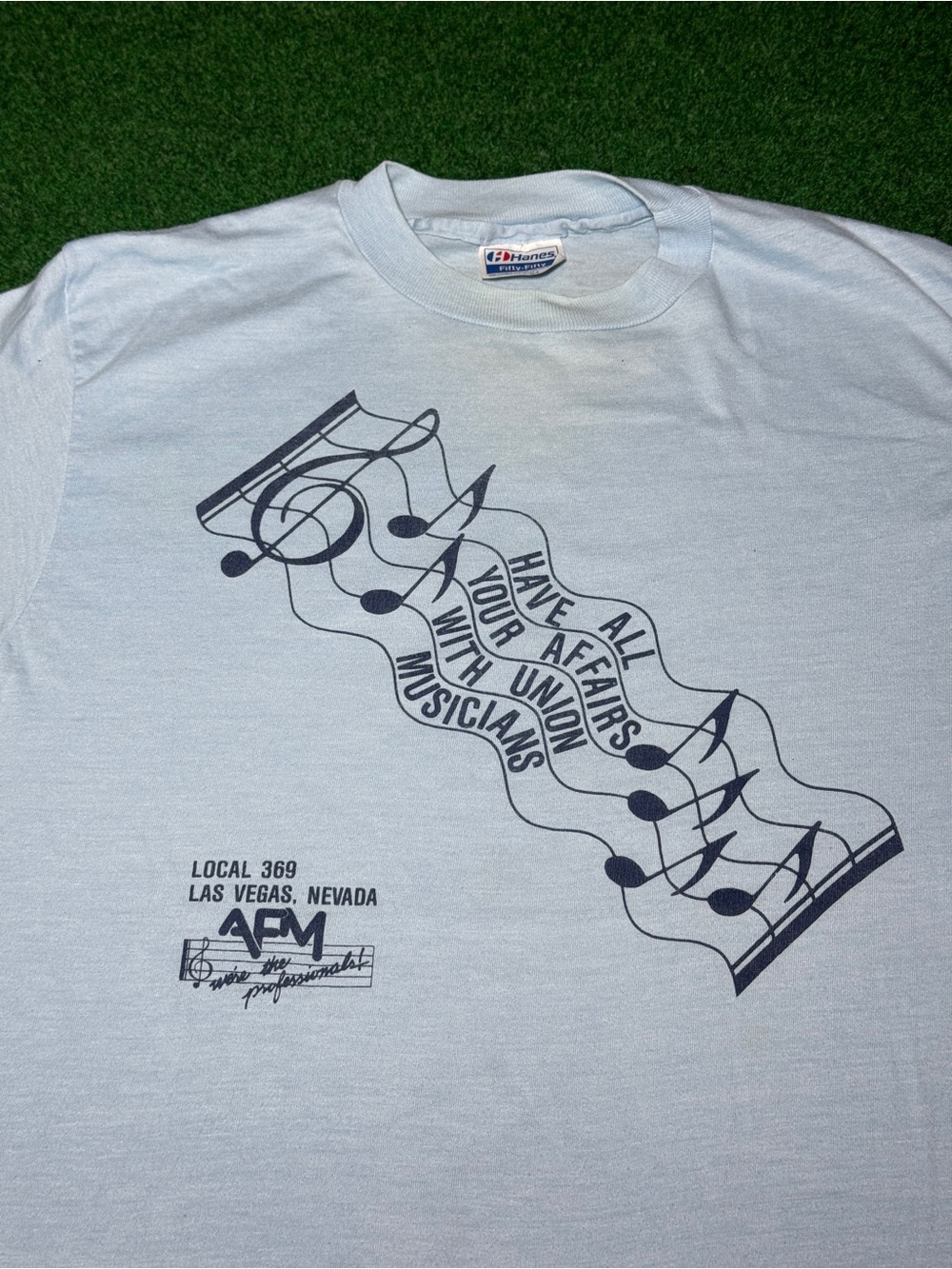 Vintage 80s AFM Union Musicians Las Vegas T-shirt, Rare Band Concert Drummer